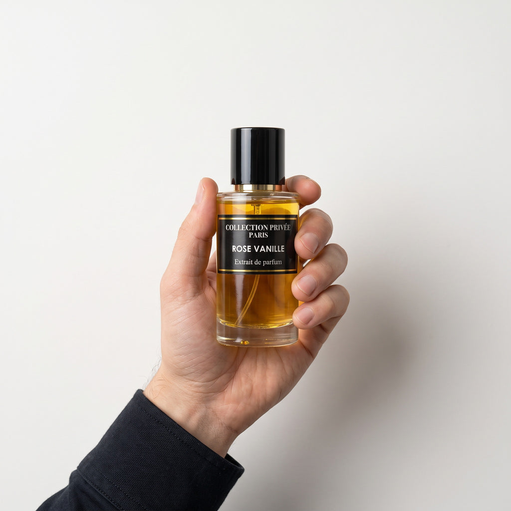 Rose Vanille – flacon 50 ml en main